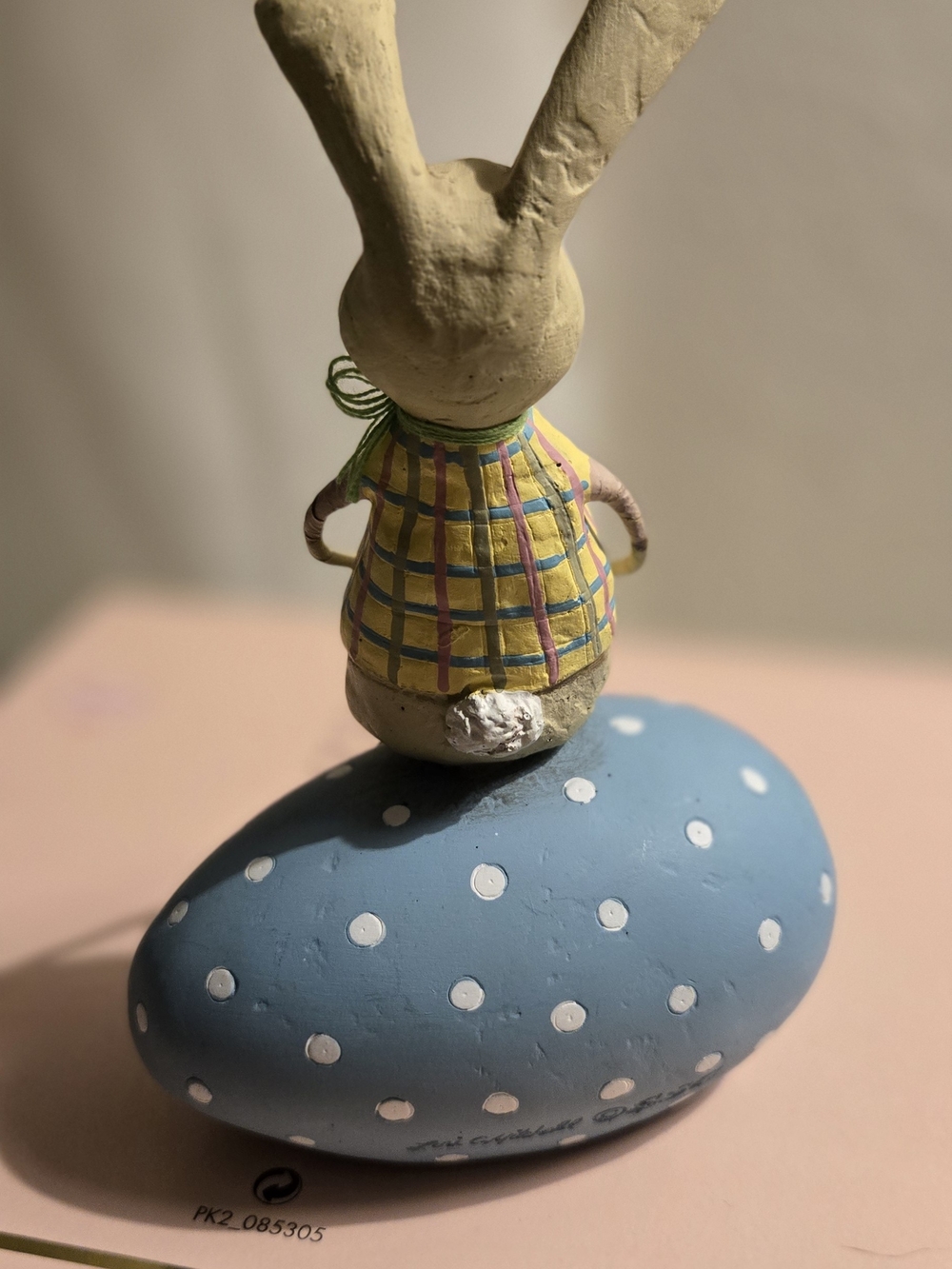 Lori C. Mitchell ESC Company Easter Bunny Sitting On Blue Polka Dot Egg Figurine - Picture 7 of 8